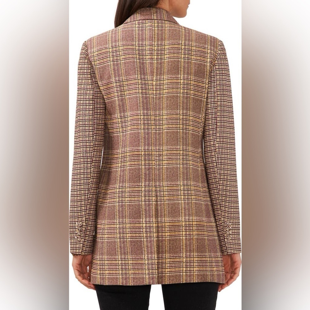 NWT Vince Camuto Women’s Long Double Breasted Blazer Brown Plaid size 2 - Picture 2 of 9